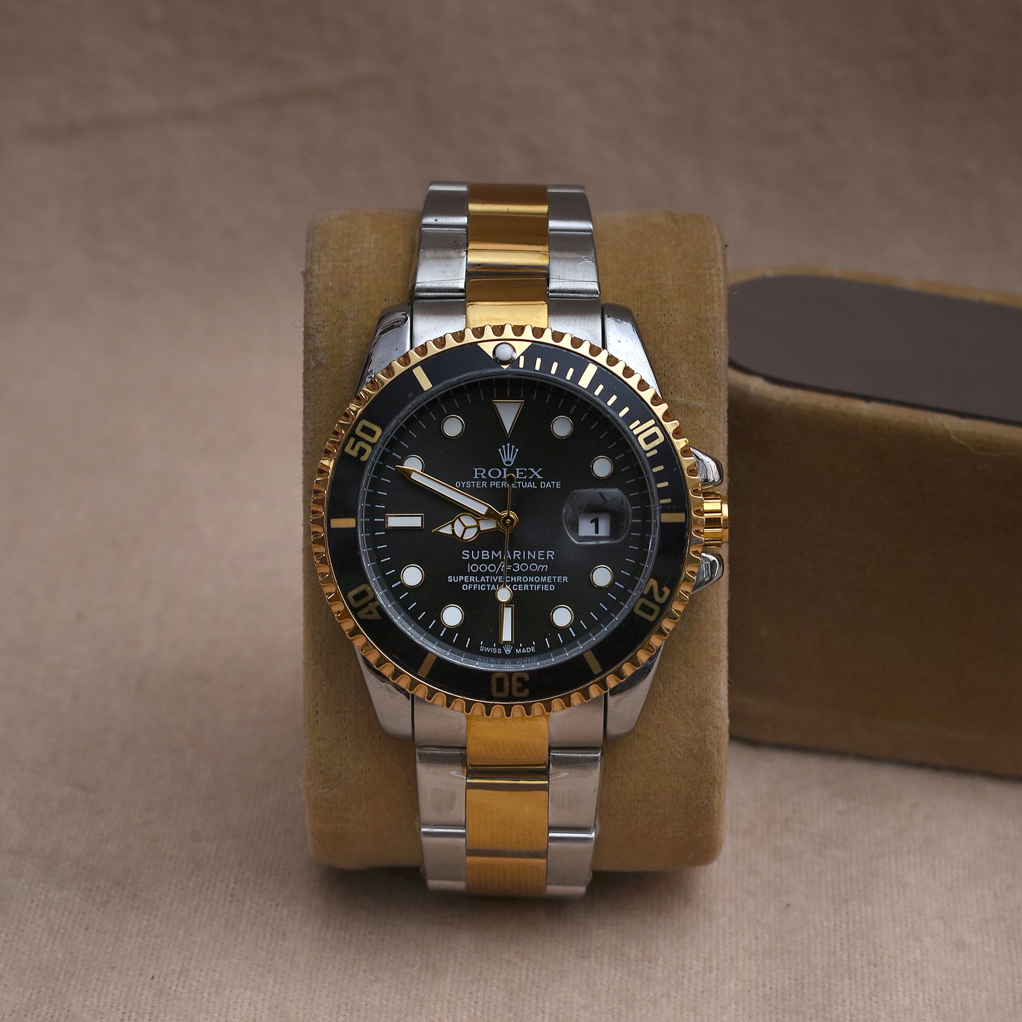Rolex Submariner Gold & Black Semi-Automatic Watch