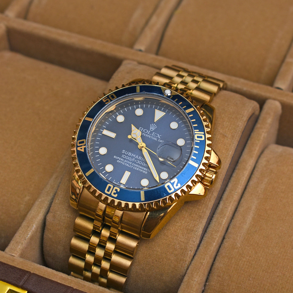 Rolex Submariner Gold & Blue Semi-Automatic Watch