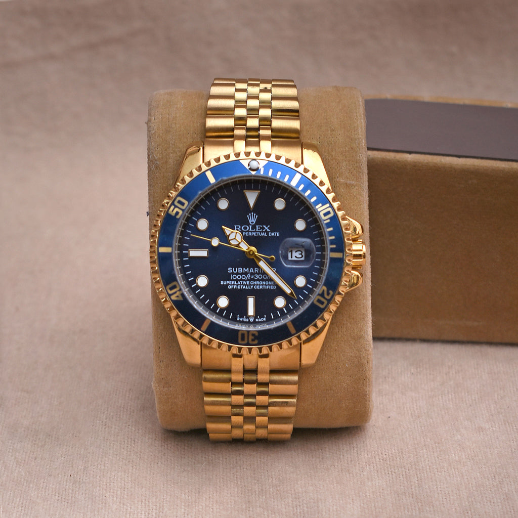 Rolex Submariner Gold & Blue Semi-Automatic Watch