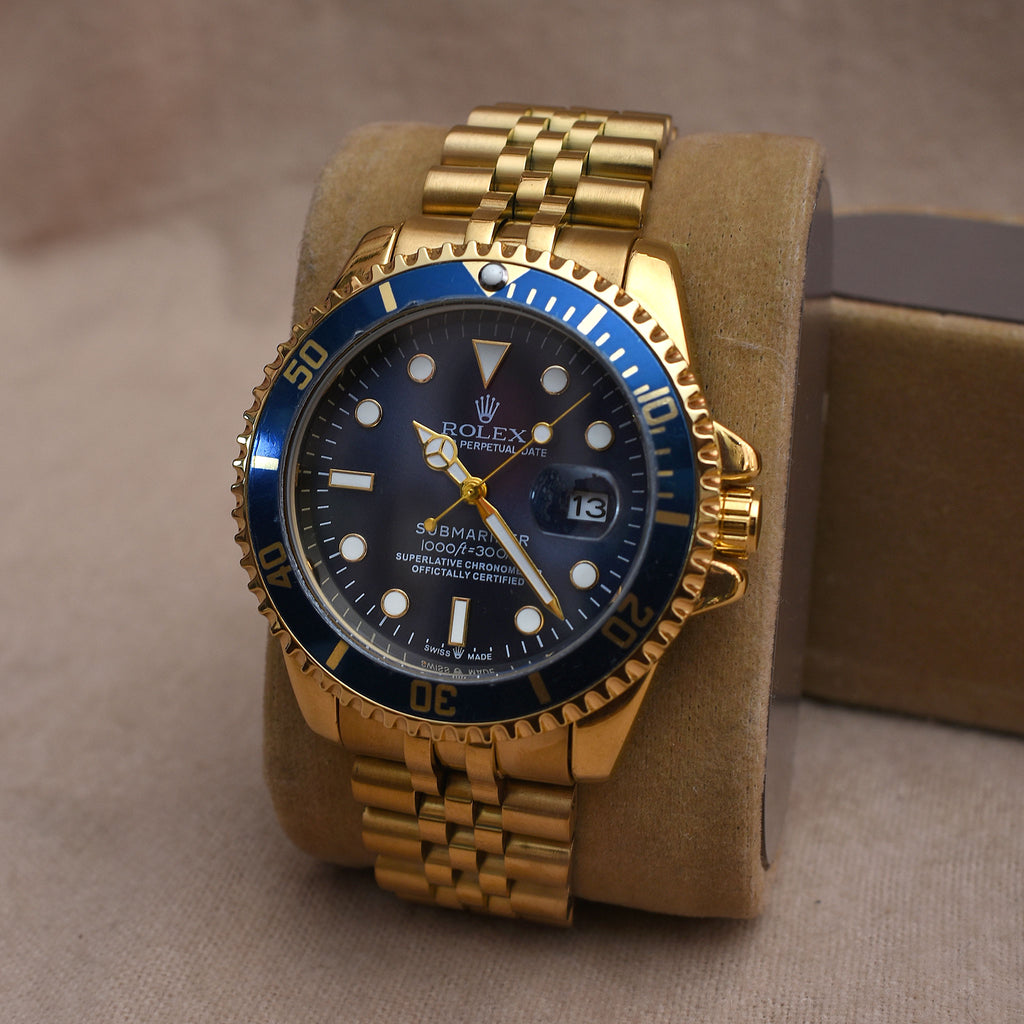 Rolex Submariner Gold & Blue Semi-Automatic Watch