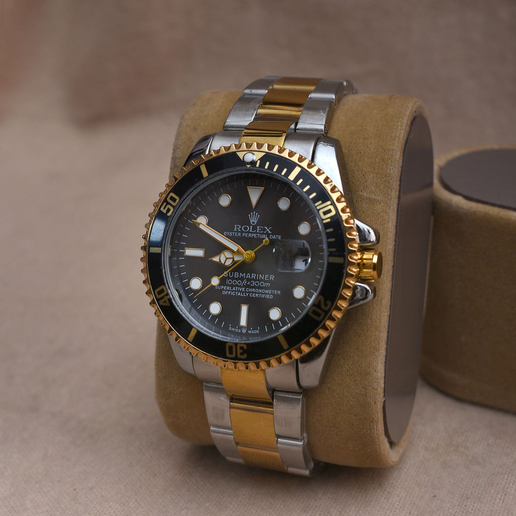 Rolex Submariner Gold & Black Semi-Automatic Watch
